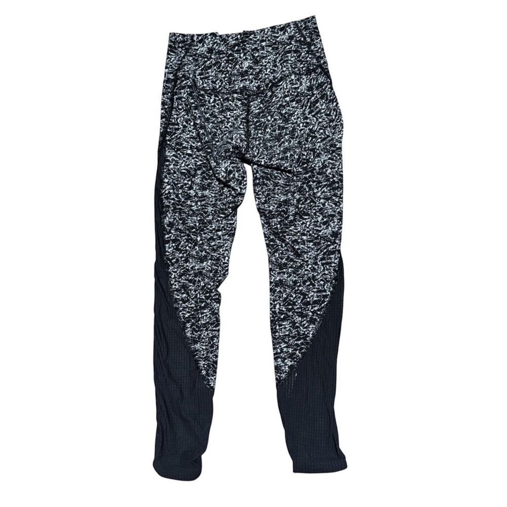 Lululemon Deep Breath Tight Iced Wave Black White Mesh Leggings 6 Athleisure